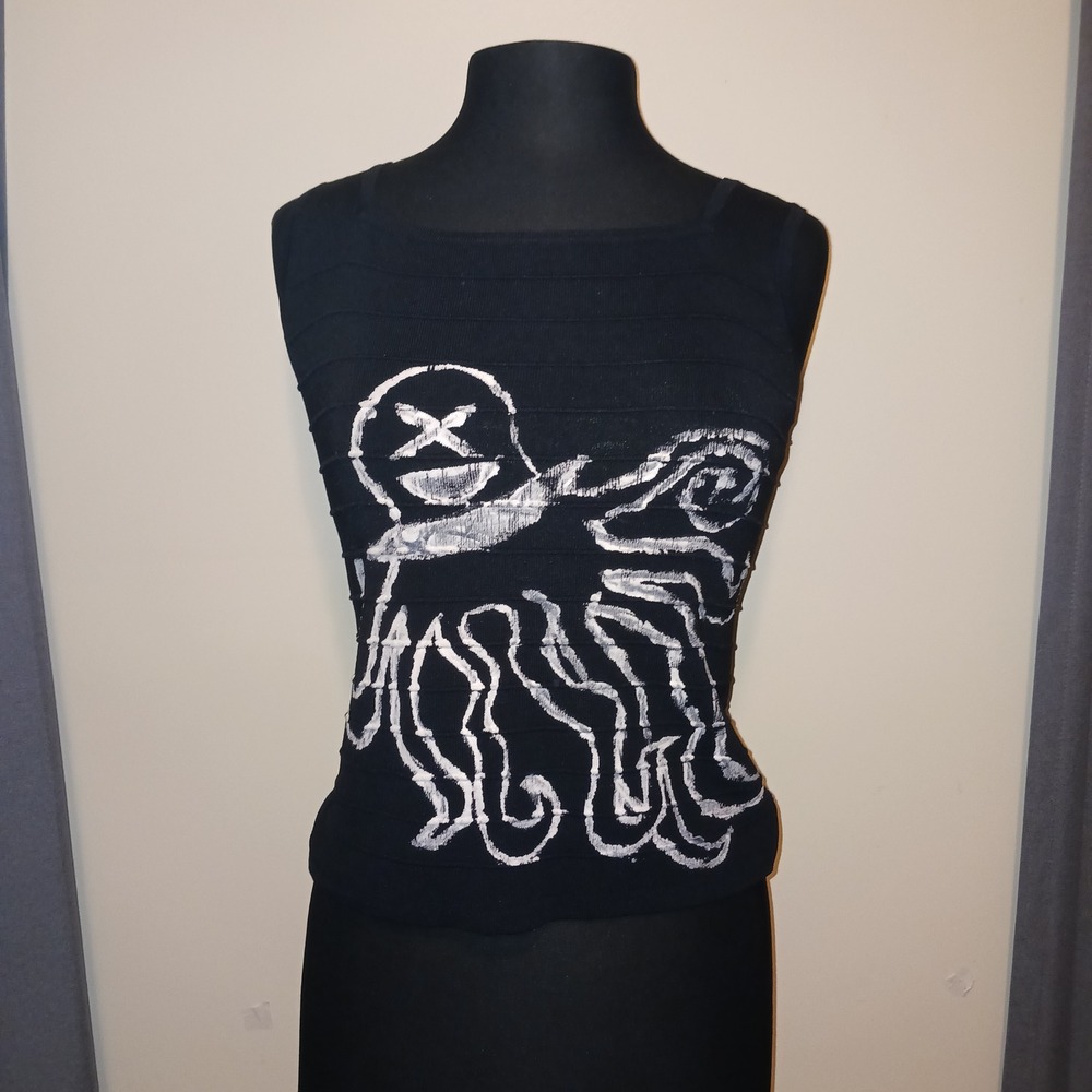 J.A.C. Y2k Nautical Streetwear Goth Punk Black Bandage Knit Tank Top Octopus M